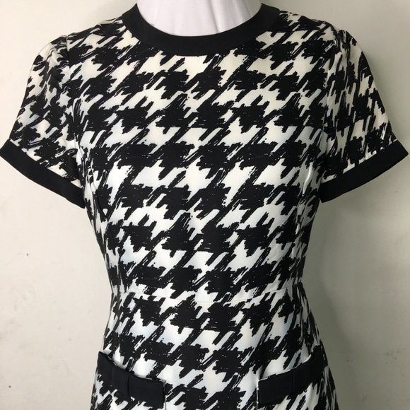 Kate Spade Women's Houndstooth Sheath Mini Dress Short Sleeve Size 0 Bla… - Picture 3 of 16